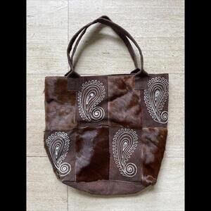 Kanishka Leather suede Cowhide Hair‎ Tote Shopper Shoulder Bag 18”x15”